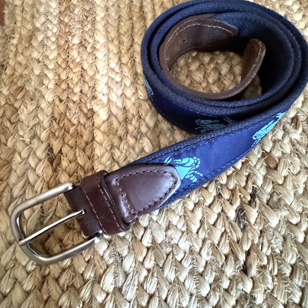 The Belted Cow Blue Crab Canvas Belt Men's 38 - 40 Beach Yacht Cruise Coastal